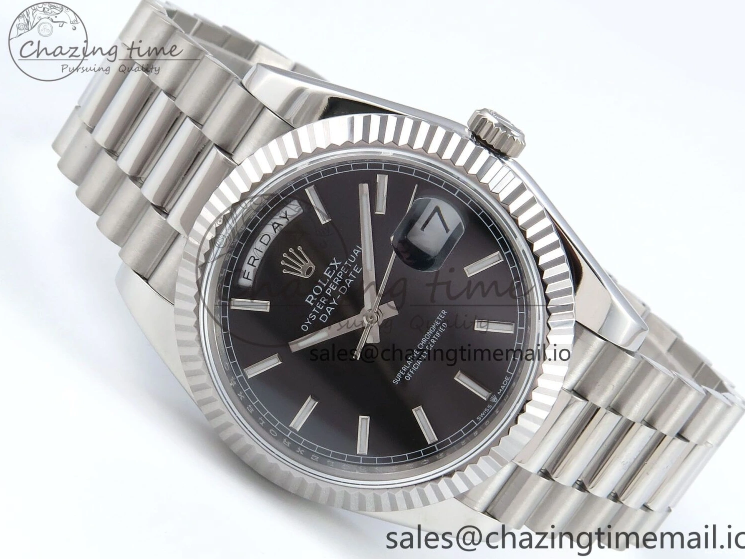 0126 Day Date 128239 36mm SS KF 1:1 Best Edition Black Dial Stick Marker On President Bracelet A2836 (Gain Weight) ZipUp 640